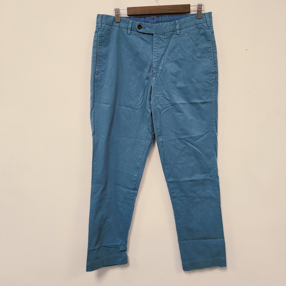 Sid Mashburn Mens Straight Leg Flat Front Chino Pants Size 33 Blue Cotton Office